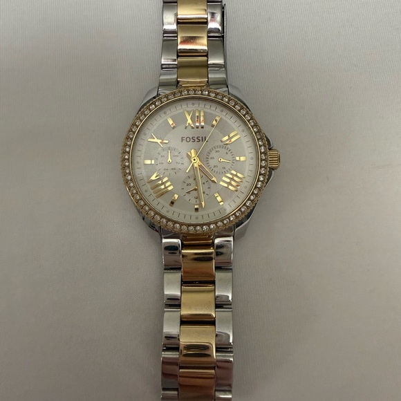 Fossil Accessories - Fossil Two-Tone Gold and Silver Crystal Accent Women's Bracelet Watch